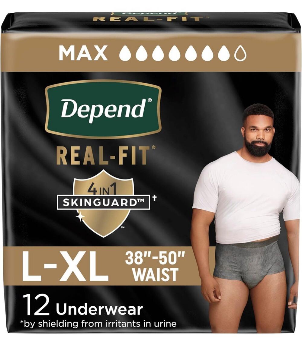 Depend Real-Fit Men’s Underwear L-XL 12 Ct – MAX Absorbency – 38”-50” Waist